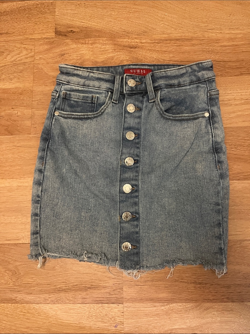 GUESS Light Blue Button-Front Denim Mini Skirt